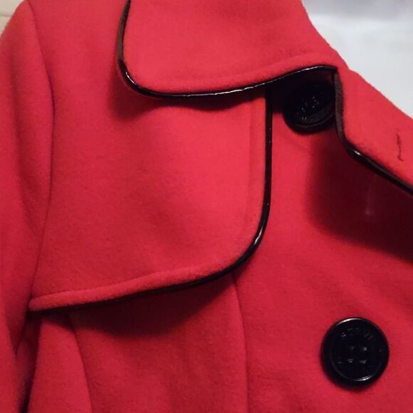 Steve Madden Women's Size L‎ Classic Winter Coat Red Black Color Block Button - Picture 3 of 10